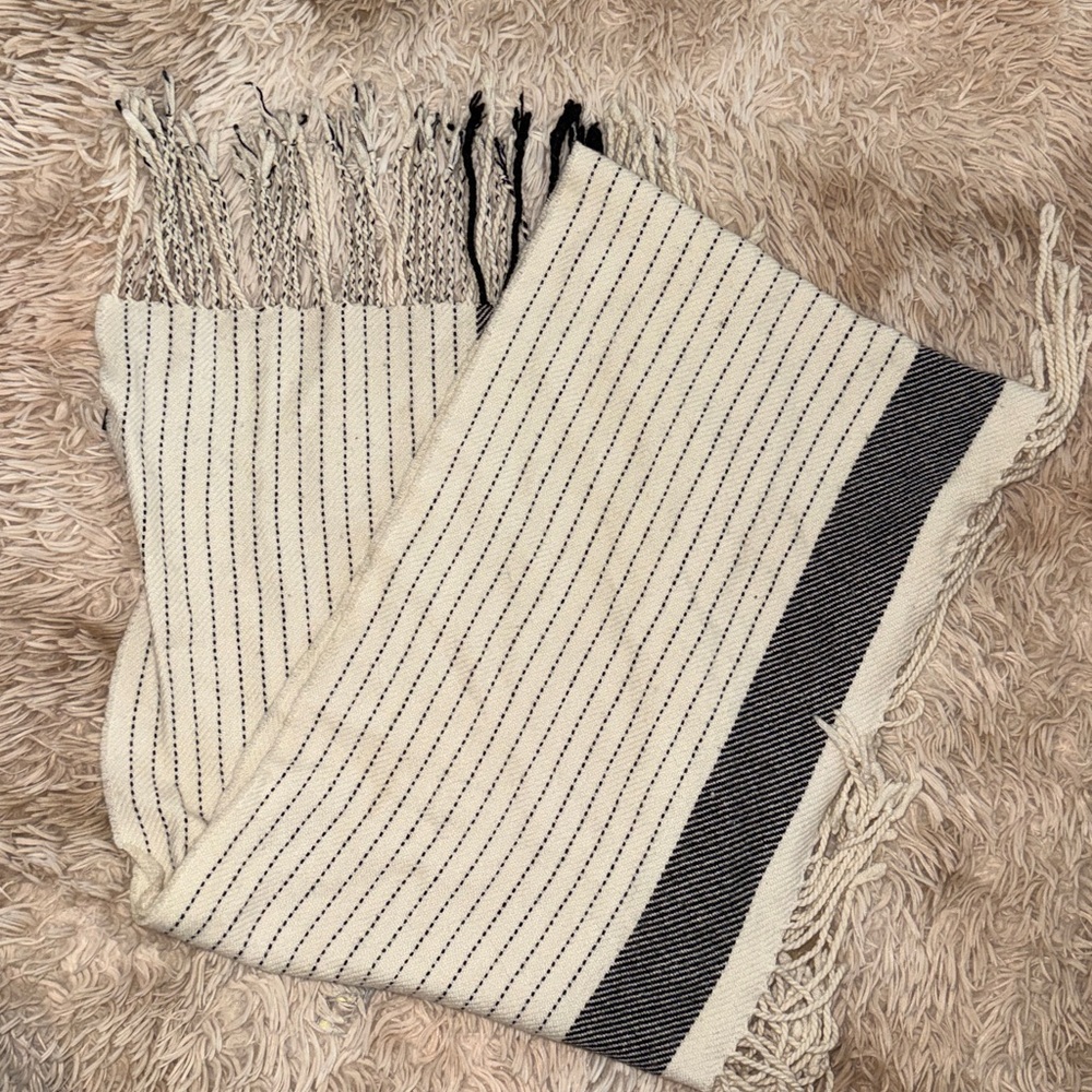 Banana Republic Black and Cream Striped Long Scarf